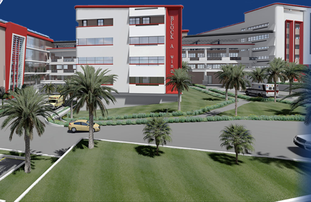 Modern hospital building representing Uganda's new Heart Institute cardiovascular facility